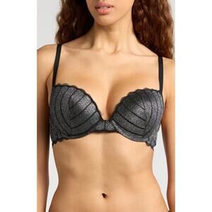 Etam Illusions 5 Underwire Push Up Bra black silver NEW 36B